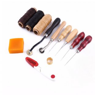 wholesale 13pcs/set Leather Craft Tools Hand Stitching Sewing Tool Thread Awl Waxed Thimble Kit Art Sewing Supplies