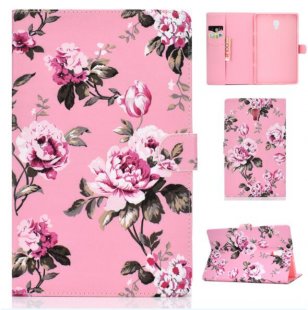 Wholesale Laptop Protective Case Color Painted Smart Stay PU Cover with Front Snap Pink flower For Samsung T590