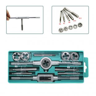 Wholesale 12PC/Set Hand Taps Metric Handle Tap and Die Set M3-M12 Adjustable Wrench Screw Thread Plugs Straight Taper Drill Repair Kits