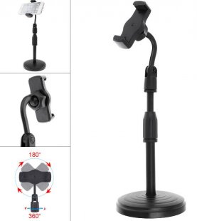 Wholesale Extendable Live Broadcast Cell Phone Holder with 360° Rotation Microphone Clip and Lifting Mount Stand for Studio Video Chatting