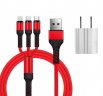 Abctay SIMU 3-in-1 Weave 1.2M Mobile Phone Peripheral Safe Charging Data Cable Set red