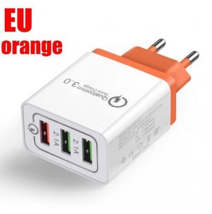 Wholesale 3 Port USB Hub Wall Charger Adapter Orange_European regulations 30W QC 3.0 Fast Quick Charger