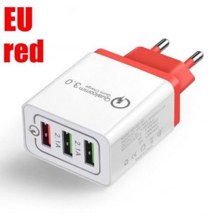 Wholesale 3 Port USB Hub Wall Charger Adapter red_European regulations 30W QC 3.0 Fast Quick Charger