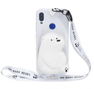 Abctay Cartoon Printing Hanging Lanyard Full Protective TPU Mobile Phone Cover with Mini Coin Purse 6 white big bear For Redmi NOTE 7 Redmi 7 Redmi 7A