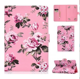 Wholesale 7Inches Color Painted PU Cover with Front Snap Pink flower Universal Laptop Protective Case