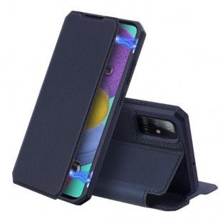 Wholesale Magnetic Protective Case Bracket with Card Slot Leather Mobile Phone Cover blue For Samsung A71