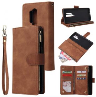 Wholesale Mobile Phone Case Smartphone Shell Wallet Design Zipper Closure Overall Protection Cellphone Cover 4 brown For One plus 8 pro