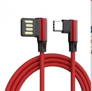 Abctay L Shaped Angle Head Type-C Charging Cable Data Transmission Cable Adapter 3 Meter for Phone red