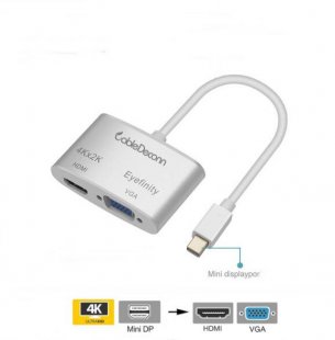 Wholesale for Mac MacBook Pro Air Surface Pro Silver cabledeconn Mini DisplayPort to HDMI 4k VGA Adapter 2 in 1 Cable