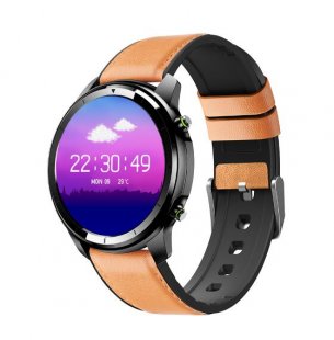 Wholesale IP67 Waterproof Bluetooth 5.0 1.3 inch Full HD IPS Screen Watch black_Brown leather strap Lemfo LF26 Round Dial Smart Bracelet 150mAh