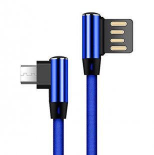 Abctay 1m Double Elbow L Shaped 90 Degree Micro USB Fast Charging Data Transmission Cable for Phone blue