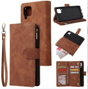 Wholesale Lite Leather Mobile Phone Cover with Zipper Purse Cards Slot Phone Bracket 4 brown For HUAWEI P40