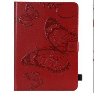 Wholesale Fashion Butterfly Embossed PU Leather Magnetic Closure Stand Case Auto Wake/Sleep Cover with Pen Slot red For iPad 5/6/air1/air2 9.7