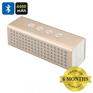 20 Watt Bluetooth Speaker + Power Bank - 4400mAh Battery, Bluetooth 2.1+EDR, Hands Free, Micro SD Card Slot, Aux In (Golden)