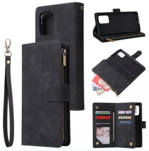 Wholesale Lite 2020 Mobile Phone Case Wallet Design Zipper Closure Overall Protection Cellphone Cover 1 black For Samsung S10