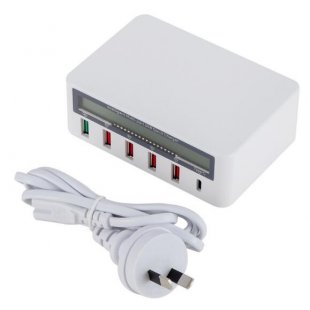 Wholesale for iPhone iPad Samsung white_AU plug 5 Port USB QC 3.0 Quick Charger LCD Voltage Current Display