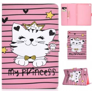 Wholesale Laptop Protective Cover Cartoon Color Painted Smart Stay PU Cover with Front Snap Crown cat For Samsung T720/T725