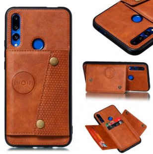 Abctay 2019 PU Leather Shockproof Cell Phone Case Anti-dust Phone Case with Double Buckle Card Slot Pocket Light Brown For HUAWEI Y9 prime