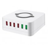 Wholesale QC3.0 Wireless Fast Charging Universal Phone Charger Multi-functional Power Adaptor white E6 6-Port USB Smartphone Charger