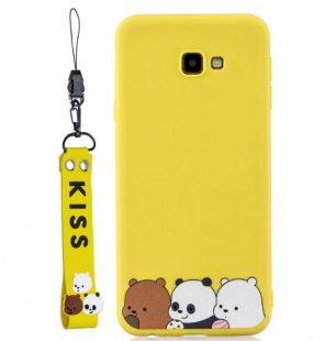 Abctay Cute Coloured Painted TPU Anti-scratch Non-slip Protective Cover Back Case with Lanyard yellow For Samsung J4 plus