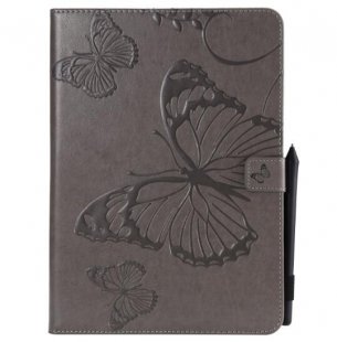 Wholesale Fashion Butterfly Embossed PU Leather Magnetic Closure Stand Case Auto Wake/Sleep Cover with Pen Slot gray For iPad 5/6/air1/air2 9.7