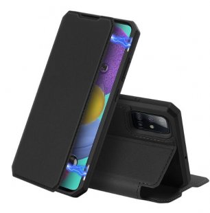 Wholesale Magnetic Protective Case Bracket with Card Slot Leather Mobile Phone Cover black For Samsung A71