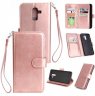 Abctay with 9 Card Slots Lanyard Bracket Rose gold For Samsung J8 2018 PU Non-slip Shockproof Cell Phone Case