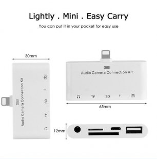 Wholesale for iPhone iPad white 5-in-1 8Pin to SD Camera Adapter USB, OTG, 3.5mm Audio Jack TF SD Micro Card Reader Connection Kit