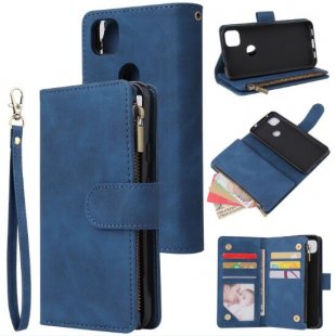 Wholesale Leather Mobile Phone Cover with Cards Slot Zipper Purse Phone Bracket 2 blue For Google Pixel 4A