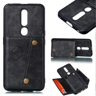 Abctay pro PU Leather Flip Stand Shockproof Cell Phone Cover Double Buckle Anti-dust Case With Card Slots Pocket black For OPPO F11