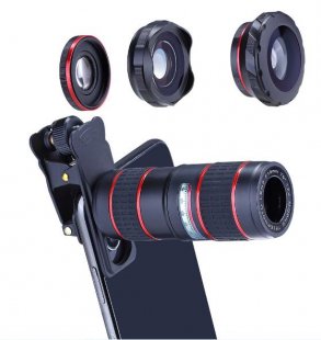 Wholesale for Tablet PC Five-in-one suit Phone Camera Zoom Lens Kit for iOS Android Smartphones, 5 in 1 HD 180° Fisheye Lens, 0.36X Wide Angle Lens, 15X Macro Lens and 12X Telephoto Lens Camera Lens