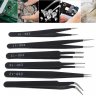 Wholesale 6pcs/set Stainless Steel Tweezers 1.5MM Anti Static Fix Repair Tool Kit for Electronics Jewelry and Other Fine Crafts