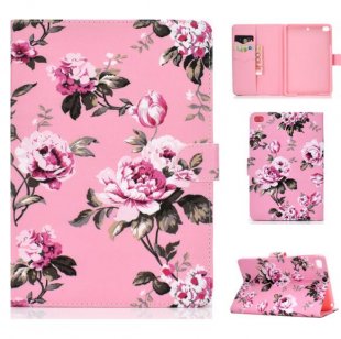 Wholesale Frront Snap Color Painted Smart Stay PU Cover Pink flower For iPad mini 1/2/3/4/5 Laptop Protective Case