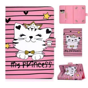 Wholesale 7Inches Color Painted PU Cover with Front Snap Crown cat Universal Laptop Protective Case