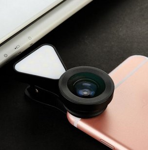 Wholesale Fill Light 0.4-0.6X Wide Angle 10X Macro Lens black 3 in 1 LED Selfie Flash Light Beauty Phone Lens