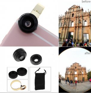 Wholesale Fisheye Lens & Macro Lens Super Wide Angle Mobile Phone Camera Lens Kit Metal Clip-on Any Kind of Mobile Phone