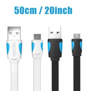 Wholesale Vention 0.5M Mobile Phone Cable Flat Micro USB Cable 2.0 Data Sync Charger Cable Fit for Samsung / HTC