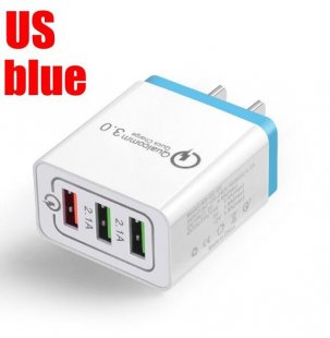 Wholesale 3 Port USB Hub Wall Charger Adapter sky blue_U.S. regulations 30W QC 3.0 Fast Quick Charger