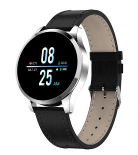 Wholesale Fitness Bracelet Silver dial black leather strap Q9 Men Smart Watch Waterproof Message Call Reminder Smartwatch Heart Rate Monitor Fashion