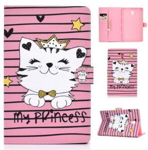 Wholesale Laptop Protective Case Color Painted Smart Stay PU Cover with Front Snap Crown cat For Samsung T590