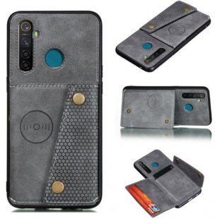 Abctay Mobile Phone Shell Buckle Closure Wallet Design Overall Protective Smartphone Cover gray For OPPO Realme 5/5 Pro