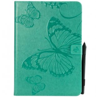 Wholesale Fashion Butterfly Embossed PU Leather Magnetic Closure Stand Case Auto Wake/Sleep Cover with Pen Slot green For iPad 5/6/air1/air2 9.7