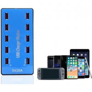 Wholesale for 5V 2A for Samsung Xiaomi blue_U.S. regulations USB Charger 100W 10 Ports USB 20A Smart Phone Desktop Charging Station