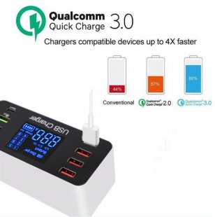 Wholesale 3.0 Multiple USB Phone Charging Station Universal USB HUB Charger QC 3.0 LED Display UK plug 8 Port Multi Fast USB Charger Quick Charge