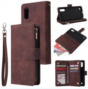 Wholesale Case Smartphone Shell Wallet Design Zipper Closure Overall Protection Cellphone Cover 3 brown For Samsung A01