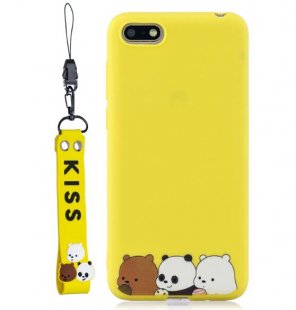 Abctay 2018 Cute Coloured Painted TPU Anti-scratch Non-slip Protective Cover Back Case with Lanyard yellow For HUAWEI Y5