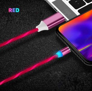 Abctay Data Line LED Magnetic Micro USB Cable Android Type-C IOS Fast Charging Cable for Mobile Phone red_Ios interface