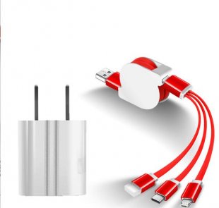 Abctay SIMU Universal Multifunctional Telescopic One-for-Three Mobile Phone Charging Data Cable Set red