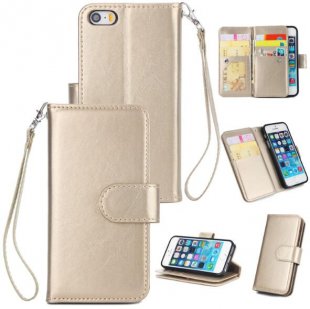 Wholesale with Buckle & 9 Card Position & Lanyard & Bracket gold For iPhone 5/5S/SE PU Cell Phone Case Protective Leather Cover