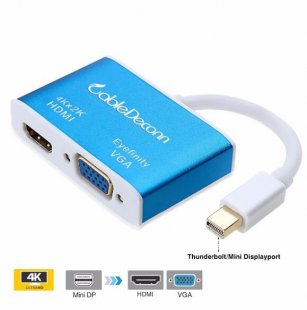 Wholesale for Mac MacBook Pro Air Surface Pro blue cabledeconn Mini DisplayPort to HDMI 4k VGA Adapter 2 in 1 Cable